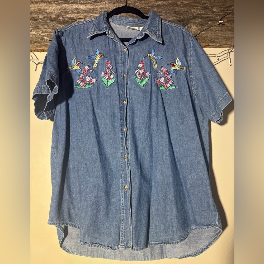 Bobbie Brooks Blue Denim Shirt with Embroidery